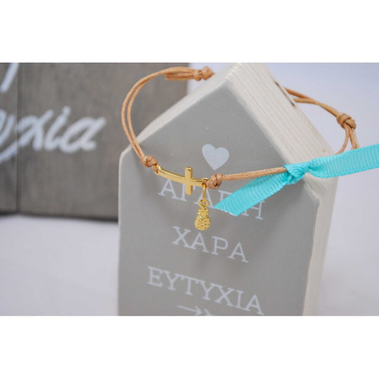 Μαρτυρικό βραχιόλι φυσικό με σταυρό χρυσό & εξωτικό θέμα ανανάς !