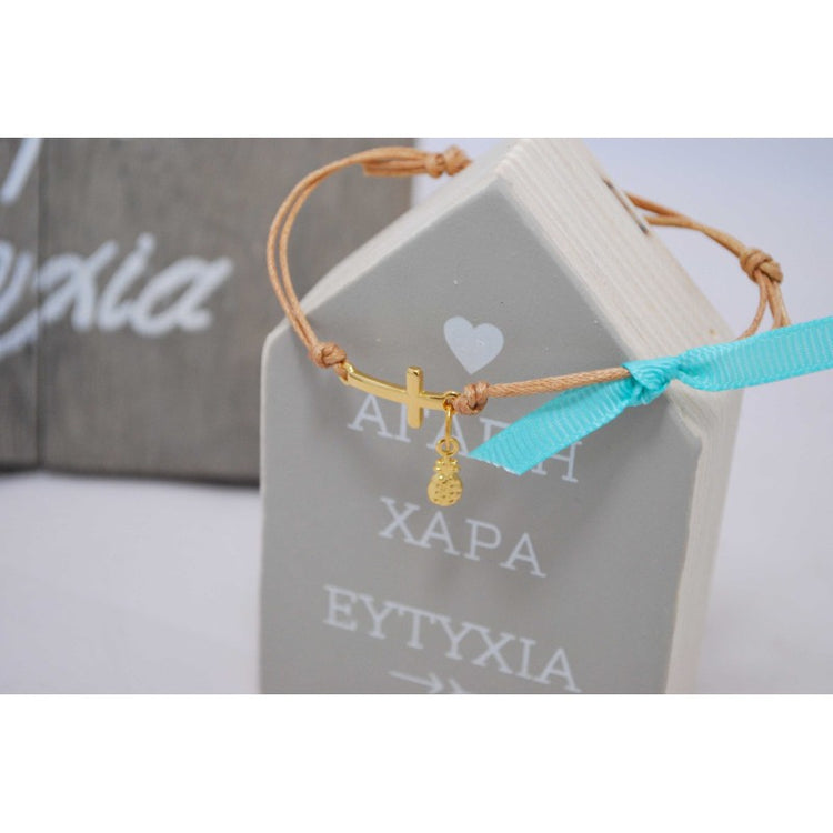 Μαρτυρικό βραχιόλι φυσικό με σταυρό χρυσό & εξωτικό θέμα ανανάς !
