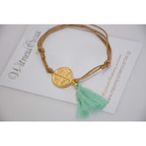 Μαρτυρικό βραχιόλι με Αγιοκωνσταντινάτο με κορδόνι μπεζ της άμμου