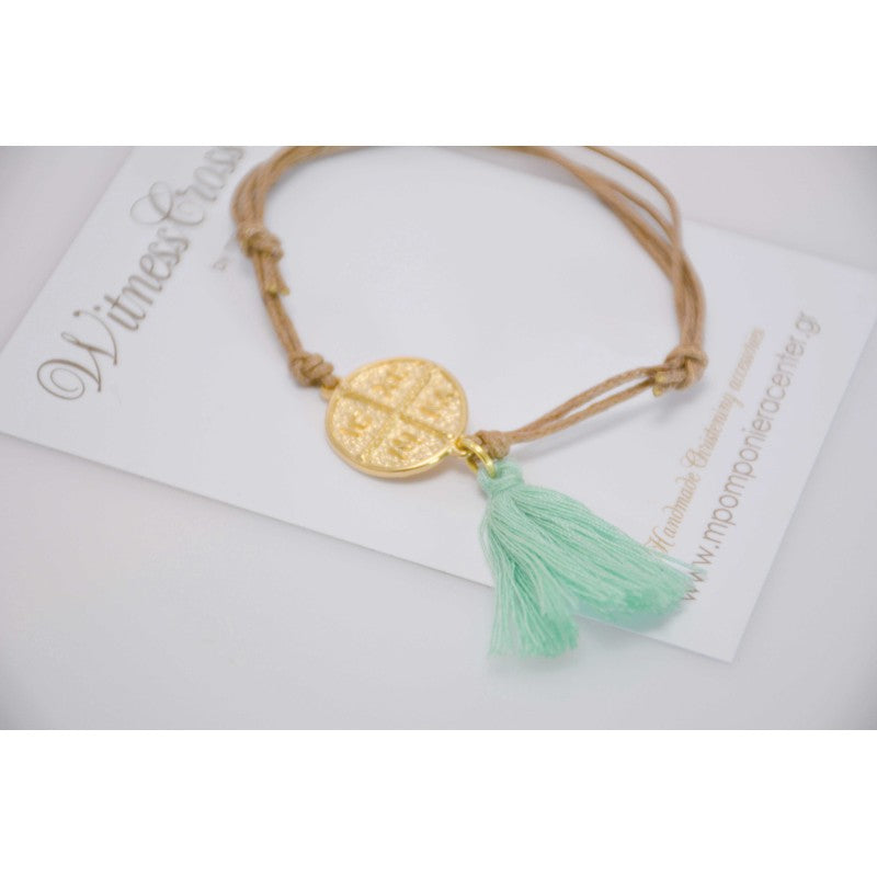 Μαρτυρικό βραχιόλι με Αγιοκωνσταντινάτο με κορδόνι μπεζ της άμμου