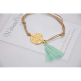 Μαρτυρικό βραχιόλι με Αγιοκωνσταντινάτο με κορδόνι μπεζ της άμμου