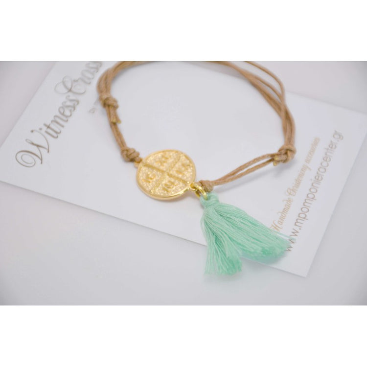 Μαρτυρικό βραχιόλι με Αγιοκωνσταντινάτο με κορδόνι μπεζ της άμμου