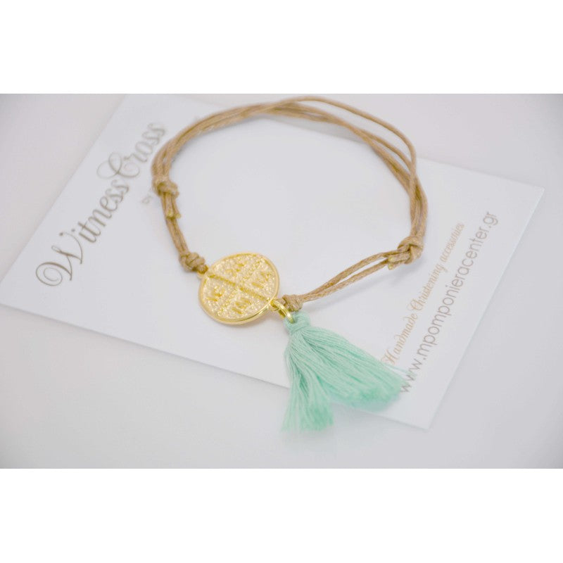 Μαρτυρικό βραχιόλι με Αγιοκωνσταντινάτο με κορδόνι μπεζ της άμμου