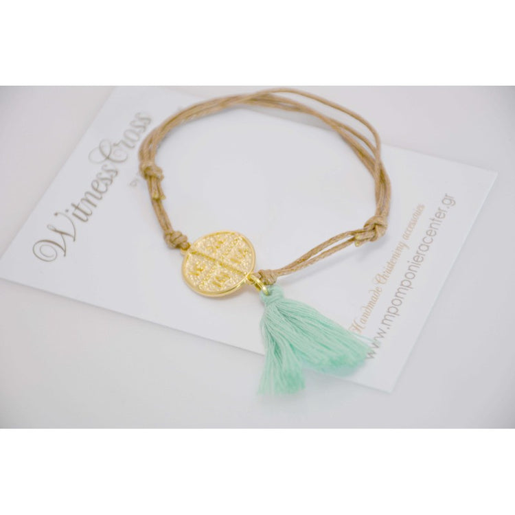 Μαρτυρικό βραχιόλι με Αγιοκωνσταντινάτο με κορδόνι μπεζ της άμμου