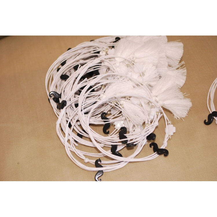 Μαρτυρικό βραχιόλι με μουστάκι σε μαύρο, λευκό σταυρό, λευκό κορδόνι & φούντα λευκή