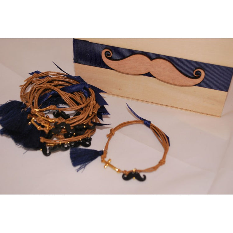 Μαρτυρικό βραχιόλι με μουστάκι σε μαύρο, μπλέ σκούρα φούντα