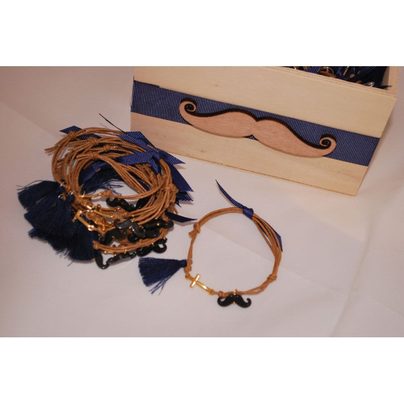 Μαρτυρικό βραχιόλι με μουστάκι σε μαύρο, μπλέ σκούρα φούντα