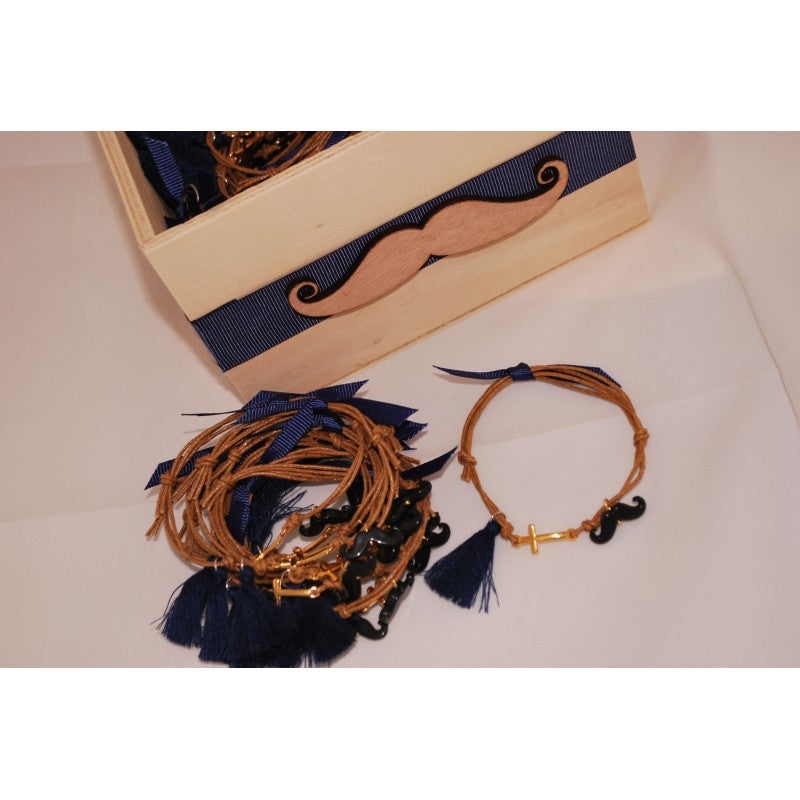 Μαρτυρικό βραχιόλι με μουστάκι σε μαύρο, μπλέ σκούρα φούντα