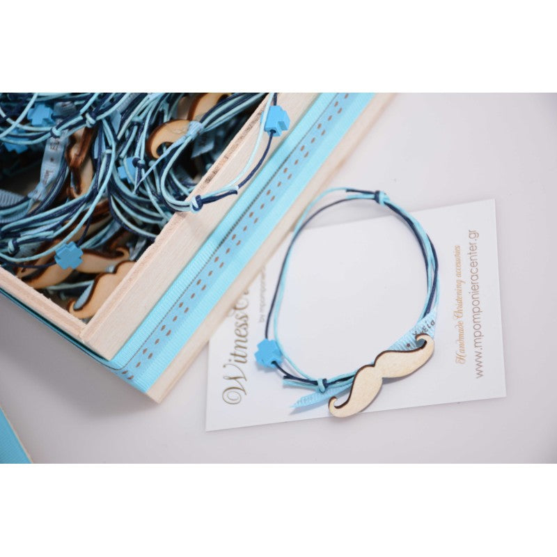 Μαρτυρικό βραχιόλι μουστάκι ξύλινο σε σιέλ-μπλέ σκούρο