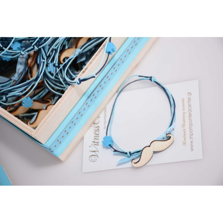 Μαρτυρικό βραχιόλι μουστάκι ξύλινο σε σιέλ-μπλέ σκούρο