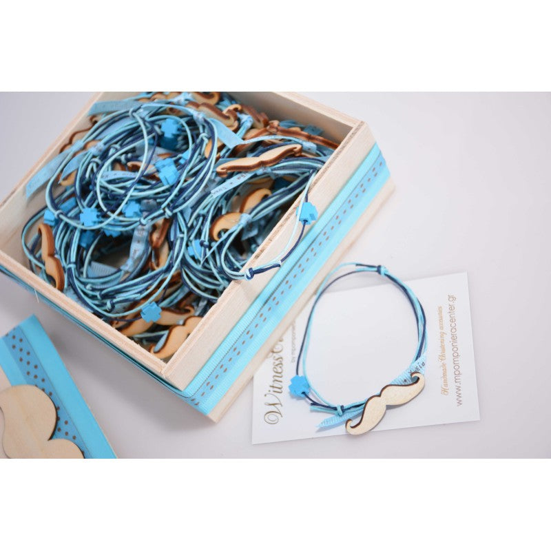 Μαρτυρικό βραχιόλι μουστάκι ξύλινο σε σιέλ-μπλέ σκούρο