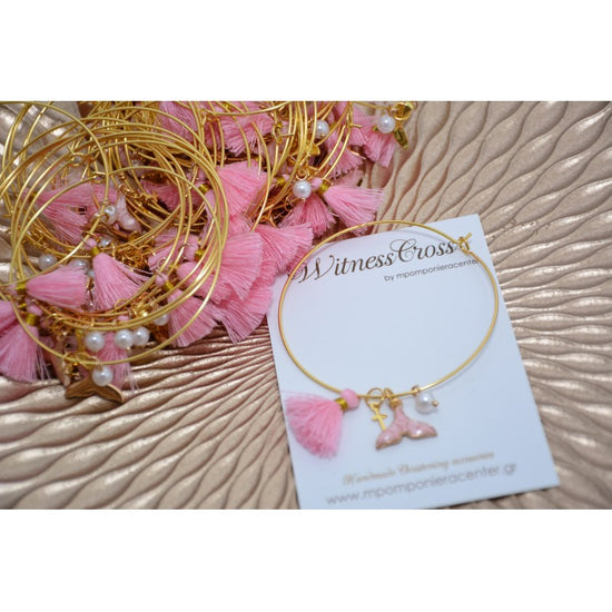 Μαρτυρικό βραχιόλι γοργόνα με ουρά γοργόνας με φούντα ροζ