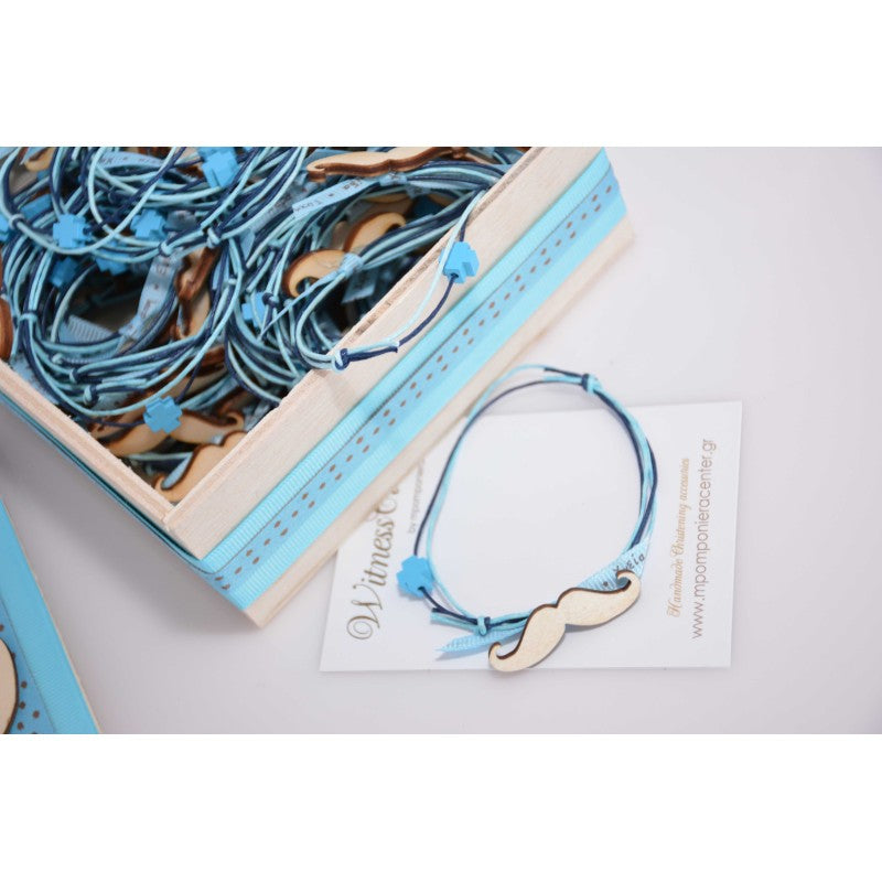 Μαρτυρικό βραχιόλι μουστάκι ξύλινο σε σιέλ-μπλέ σκούρο