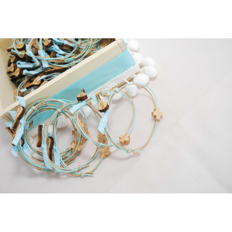 Μαρτυρικό βραχιόλι με κρητική λύρα σε σιέλ-μπεζ αποχρώσεις