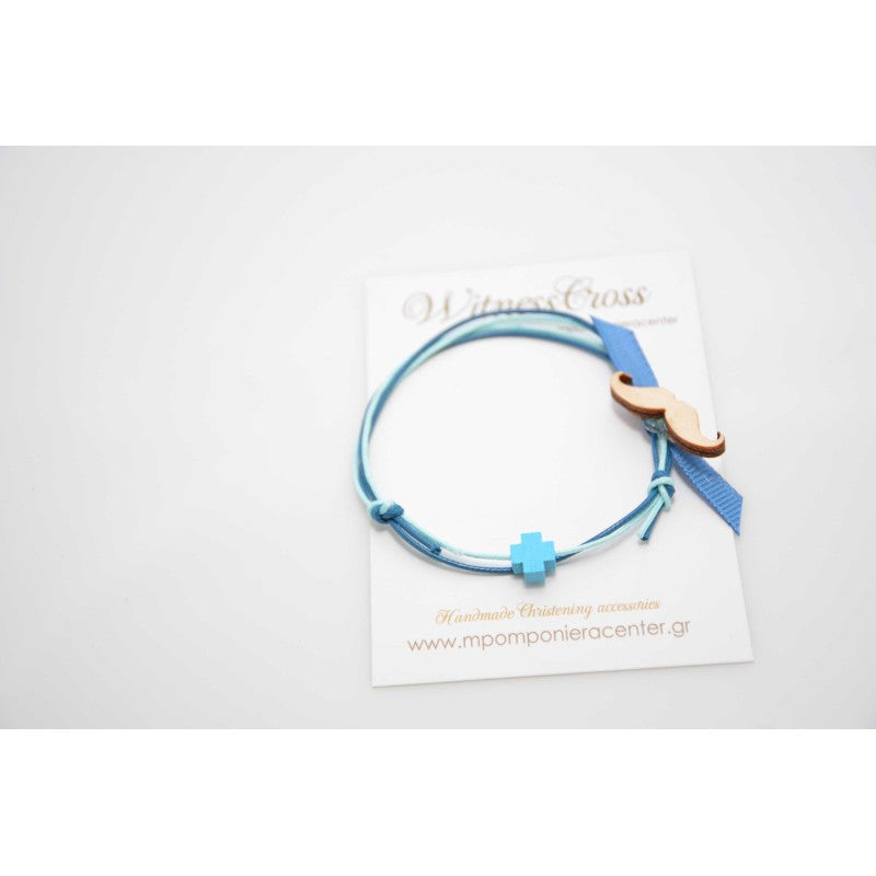 Μαρτυρικό βραχιόλι μουστάκι ξύλινο σε σιέλ-μπλέ σκούρο