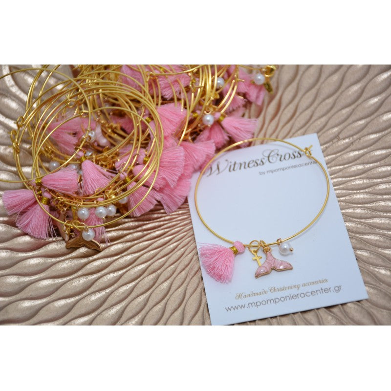 Μαρτυρικό βραχιόλι γοργόνα με ουρά γοργόνας με φούντα ροζ