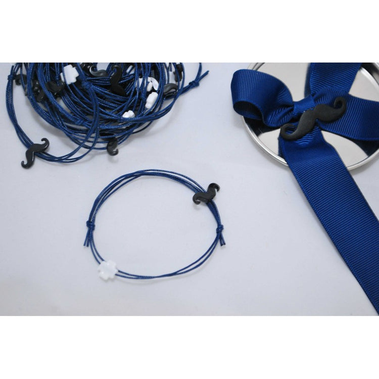 Μαρτυρικό βραχιόλι με μουστάκι σε μαύρο, λευκό σταυρό & blue navy κορδόνι