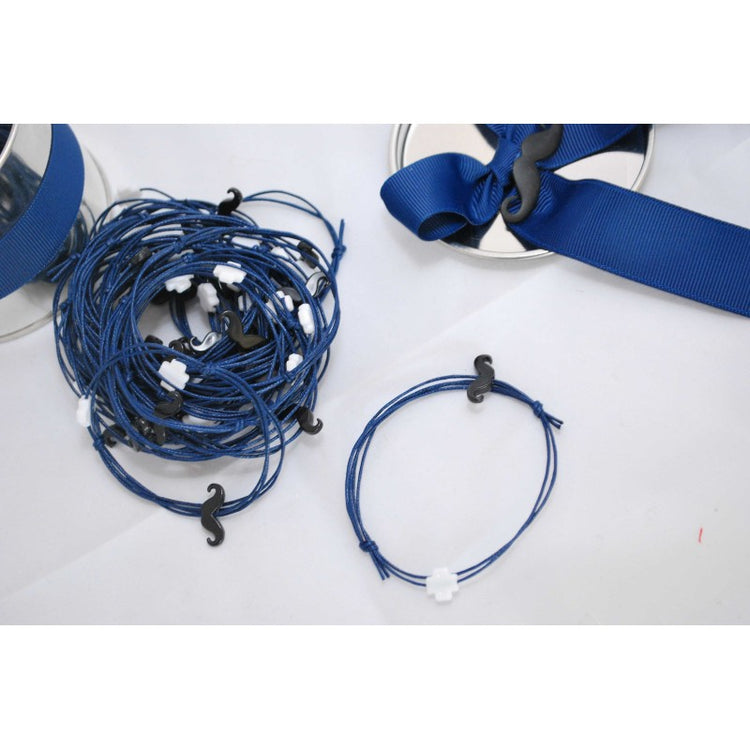 Μαρτυρικό βραχιόλι με μουστάκι σε μαύρο, λευκό σταυρό & blue navy κορδόνι