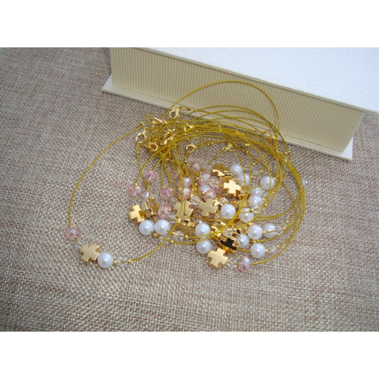 Μαρτυρικό βραχιόλι με σταυρό, ροζ χάντρα, πέρλα λευκή εξαιρετικής ποιότητας & αισθητικής