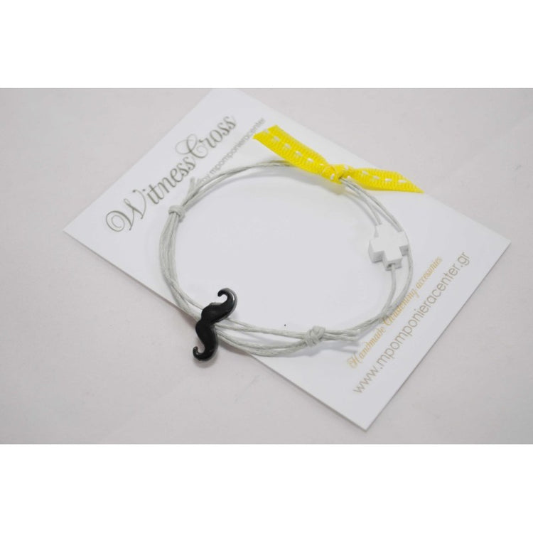 Μαρτυρικό βραχιόλι με μουστάκι με γκρί κορδόνι και κίτρινη κορδέλα