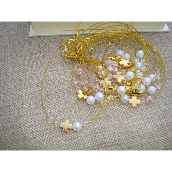 Μαρτυρικό βραχιόλι με σταυρό, ροζ χάντρα, πέρλα λευκή εξαιρετικής ποιότητας & αισθητικής